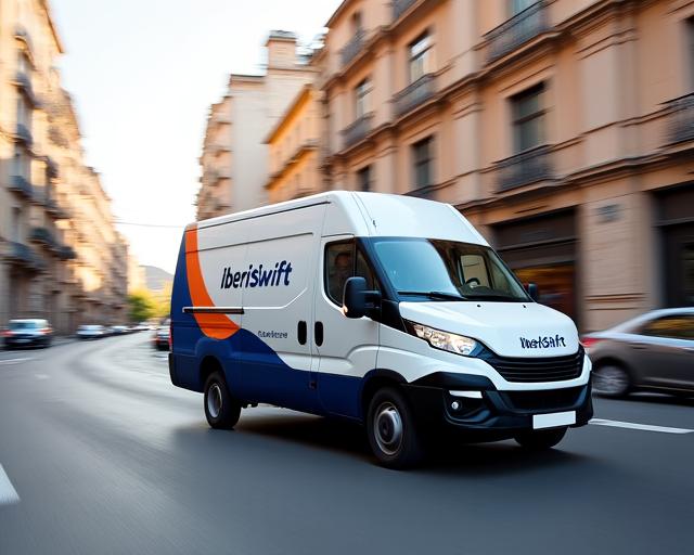 Furgoneta de entrega exprés de IberisSwift en una calle de Madrid
